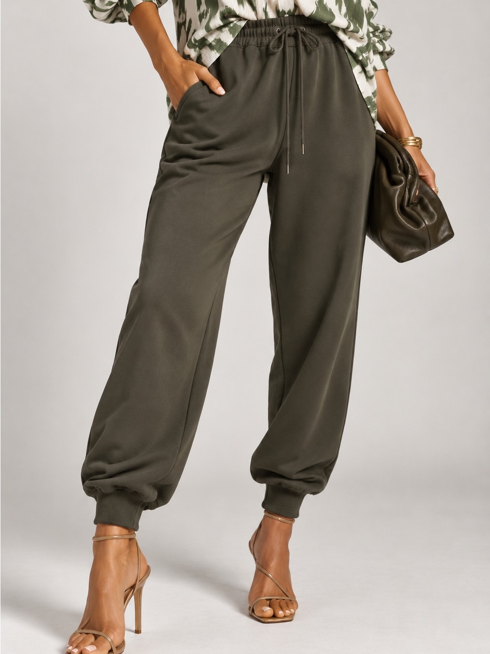 Wilfred Casual Chic Olive Green Drawstring w/ Pockets Women Dress Joggers Sz L